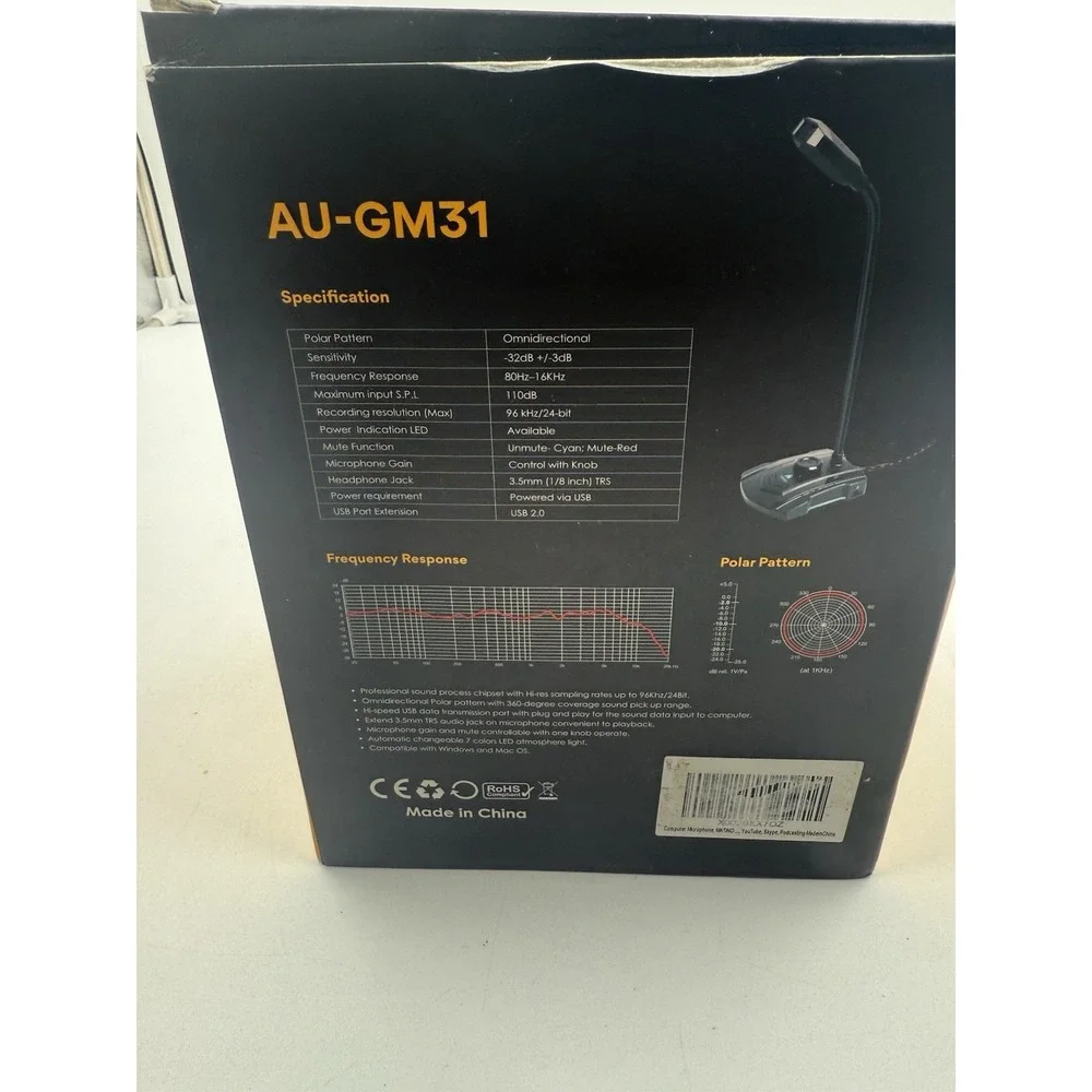 USB Computer Microphone MAONO AU-GM30 Omnidirectional Gooseneck Condenser PC Mic